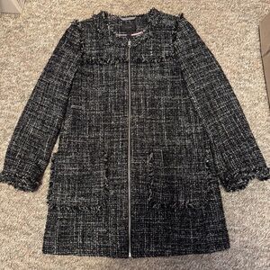 J. Crew Black and White Tweed Zip-Front Coat